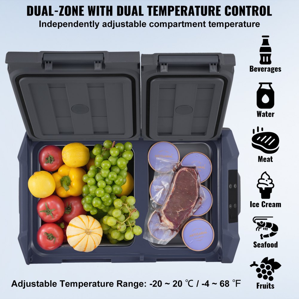 VEVOR Portable Car Refrigerator Freezer Compressor 40 L Dual Zone for ...