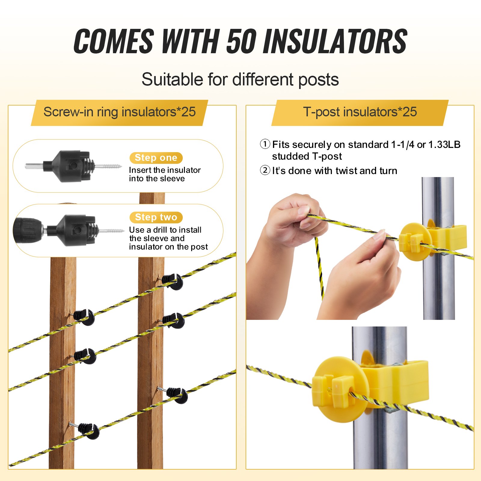 VEVOR Wire Fencing for Cattle – 1640 ft Polywire, 6 Strands