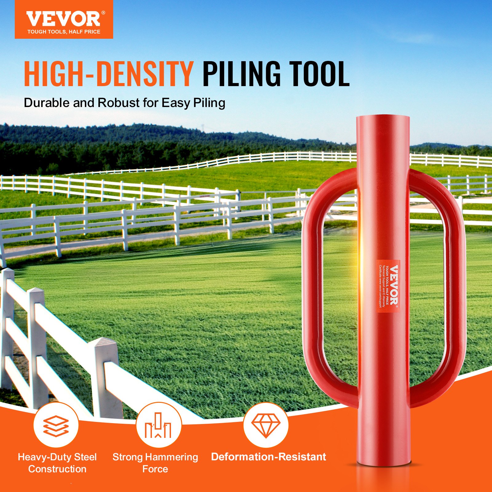 Post Driver Rope VEVOR Fence Post Driver with Handles 4.11 in Inner Diameter T Post Pole ...