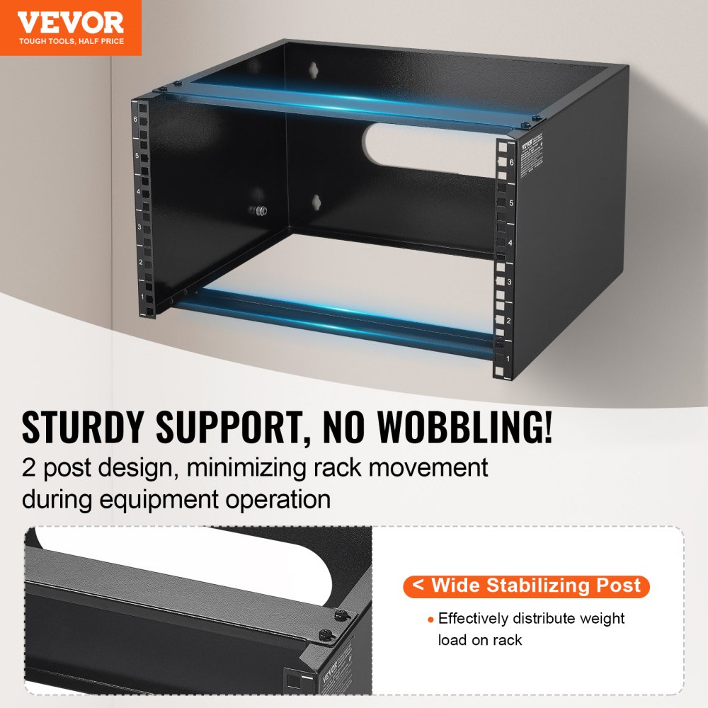 Shallow Depth Rack Server VEVOR 6U Wall Mount Network Rack, 14 in/355.6 mm Depth, 50 lbs/22.68 kg ...