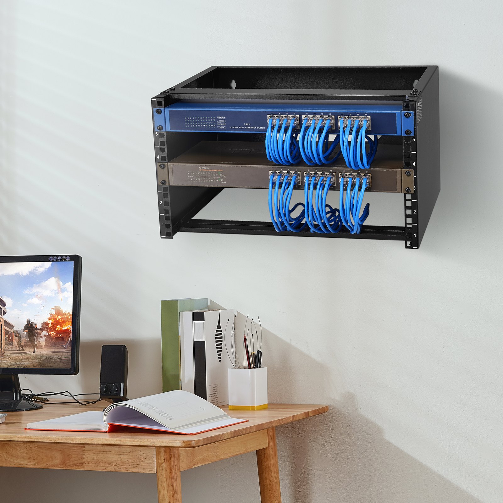 VEVOR 6U Wall Mount Network Rack, 14 in/355.6 mm Depth, 50 lbs/22.68 kg ...