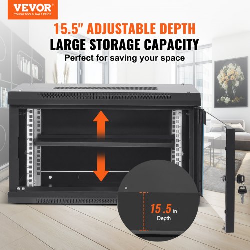 VEVOR 6U Wall Mount Network Server Cabinet, 15.5'' Deep, Server Rack ...