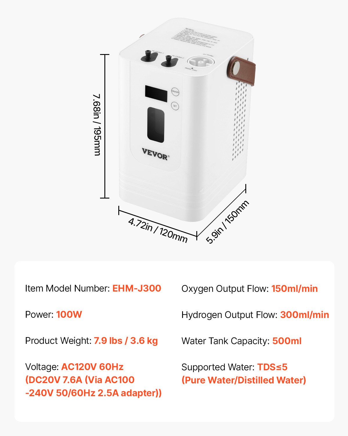 VEVOR Hydrogen Inhaler Machine — High-Purity for Home