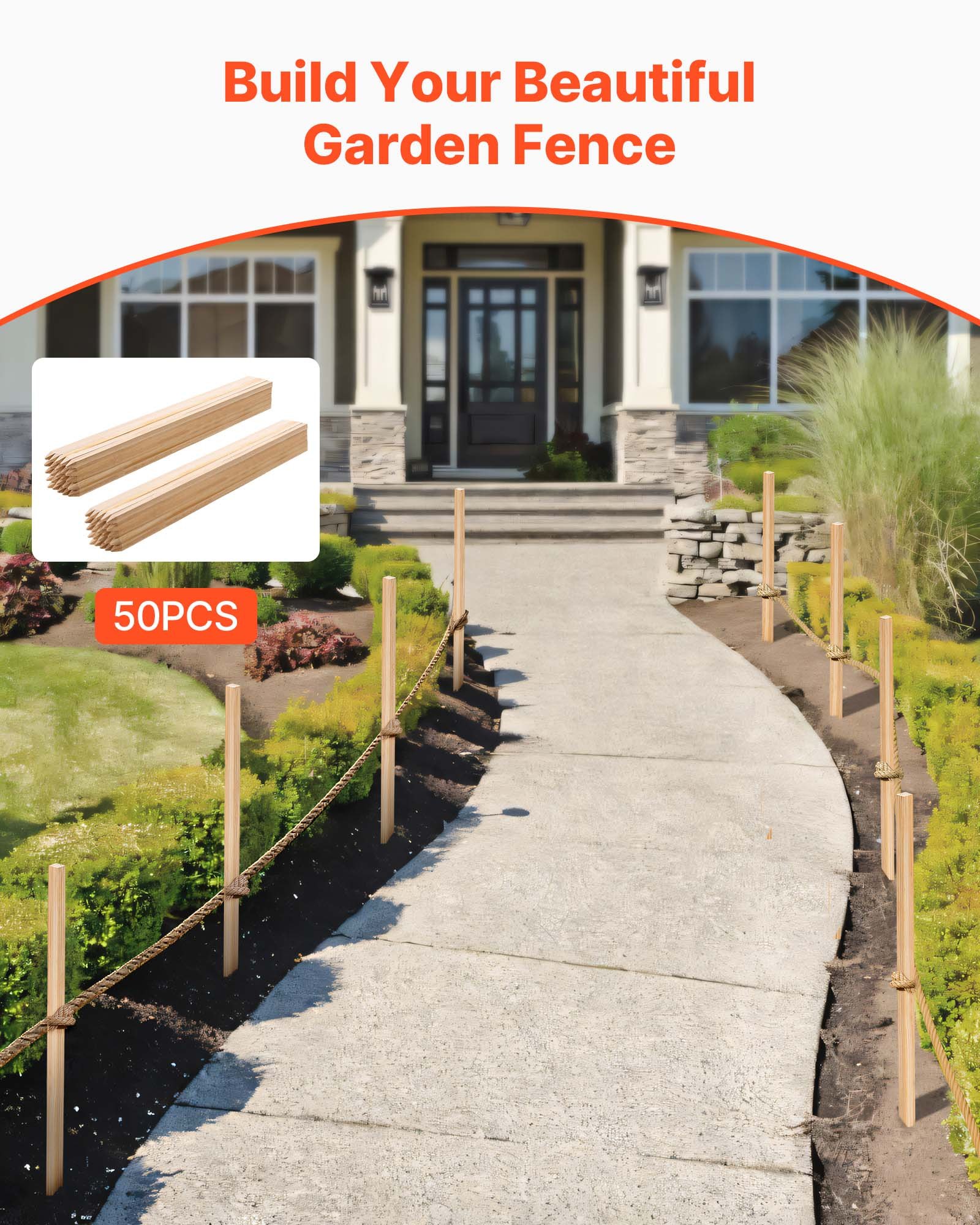 VEVOR Wooden Garden Stakes, 50 Pcs 36x0.75x0.75 in Survey Grading ...