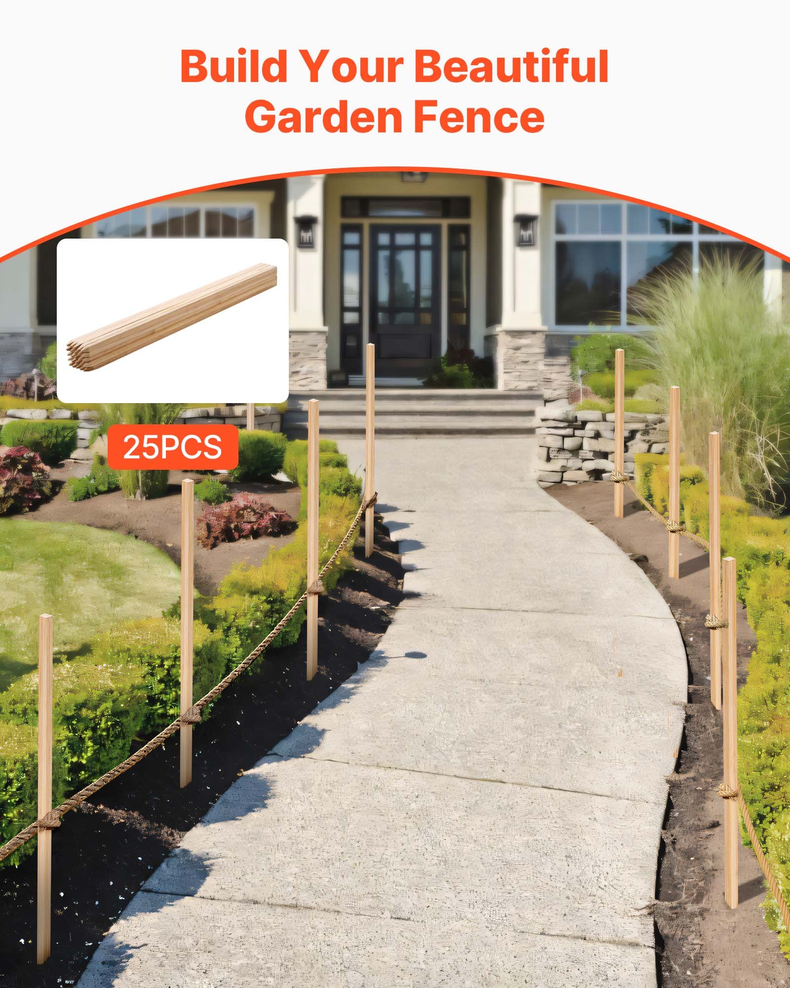 VEVOR Wooden Garden Stakes, 25 Pcs 48x0.75x0.75 in Survey Grading ...
