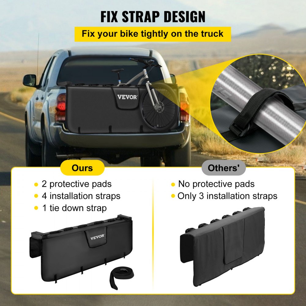 VEVOR Tailgate Pad for Bikes, Tailgate Protection Cover Carries UP to 6 Mountain Bikes, 63" Bike