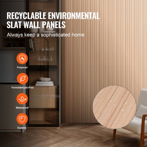 VEVOR Acoustic Wood Slat Wall Panels – 8pcs, 96x6