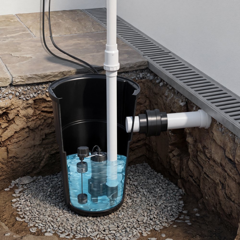 VEVOR Sewage Pump System, 1/2 HP, 4800 GPH Cast Iron Sewage Pump with ...
