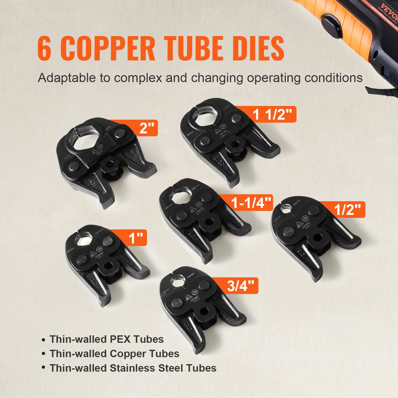 VEVOR Pro Press Tool, 18V Electric Pipe Crimping Tool for 1/2" to 2" Stainless Steel, Copper