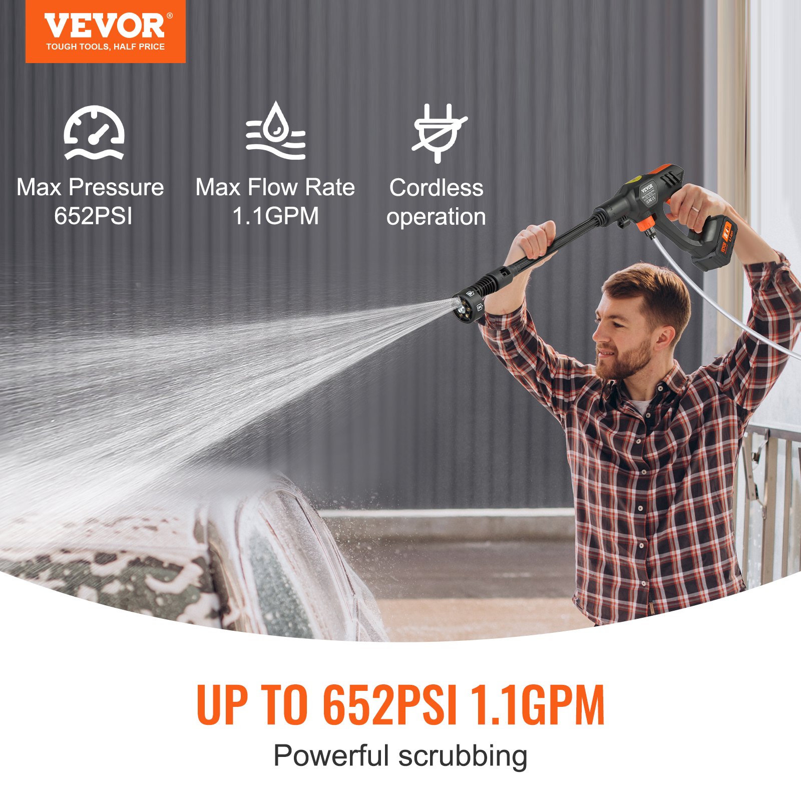 Vevor Cordless Pressure Washer 652 Psi 11 Gpm Portable Power Cleaner Handheld High Pressure 