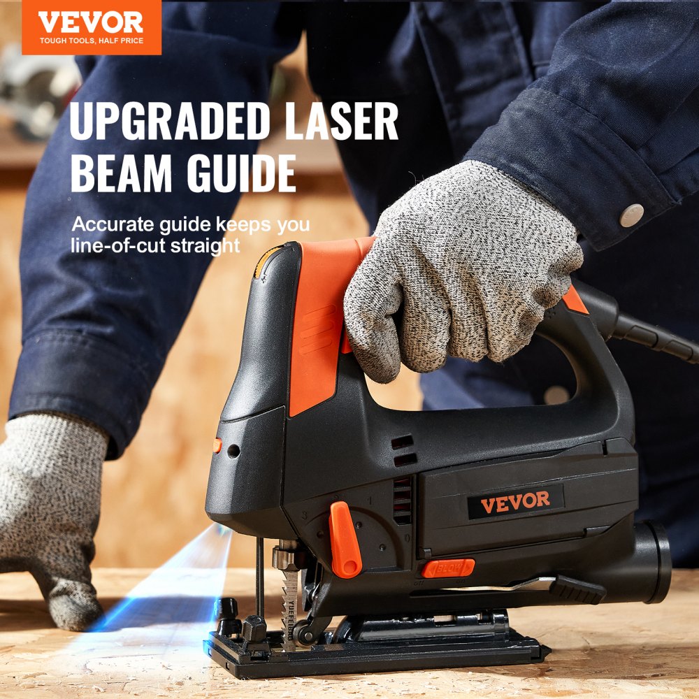 VEVOR Jig Saw, 6 Variablespeed Jigsaw with Laser Scale Ruler, 4Stage