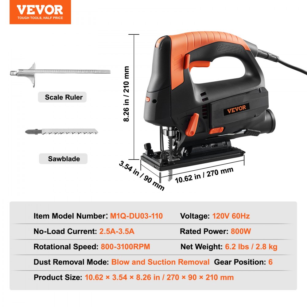 Jigsaw Ruler VEVOR Jig Saw, 6 Variable-speed Jigsaw with Laser Scale Ruler, 4-Stage ...