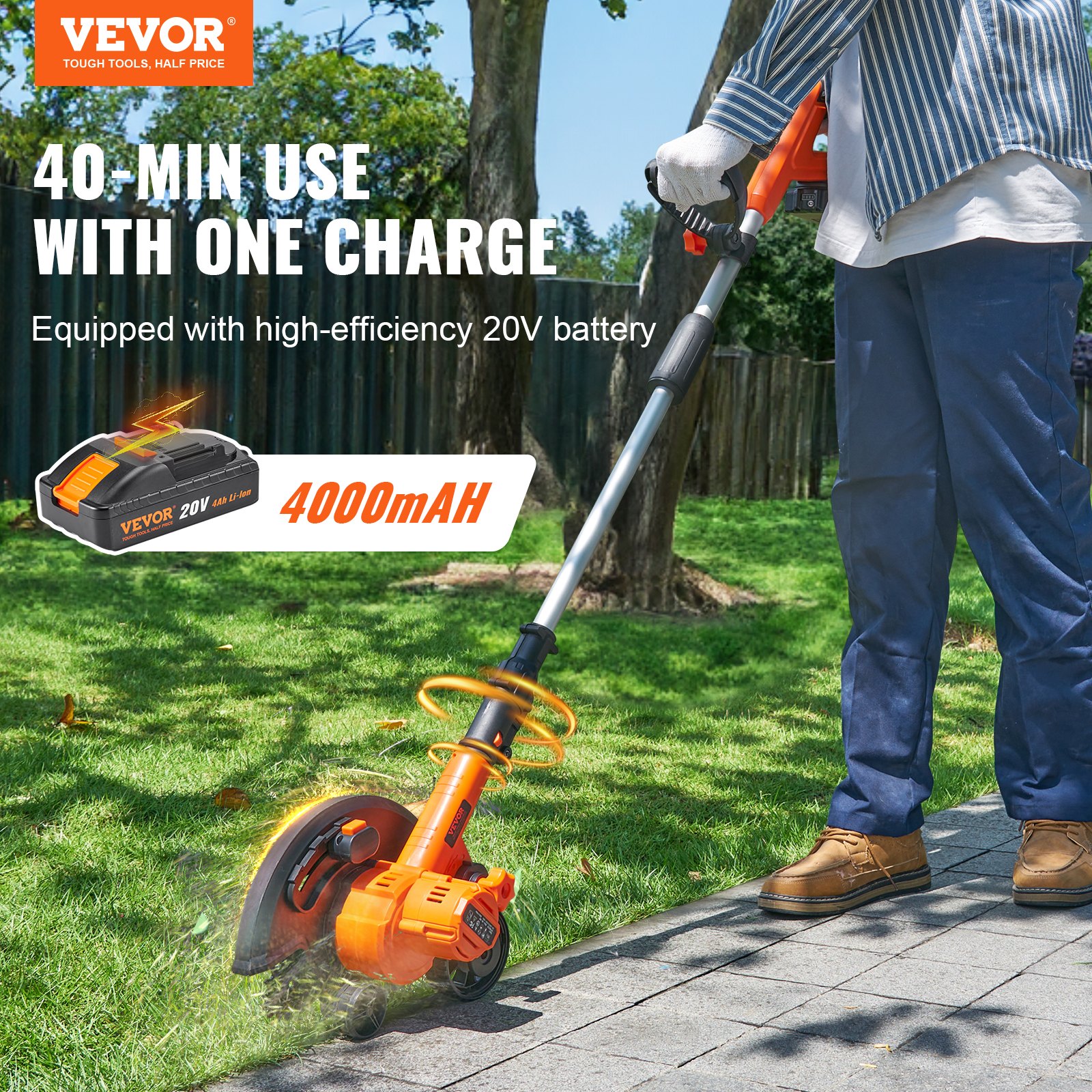 VEVOR Lawn Edger, 20 V Battery Powered Cordless Edger, 9-inch Blade ...