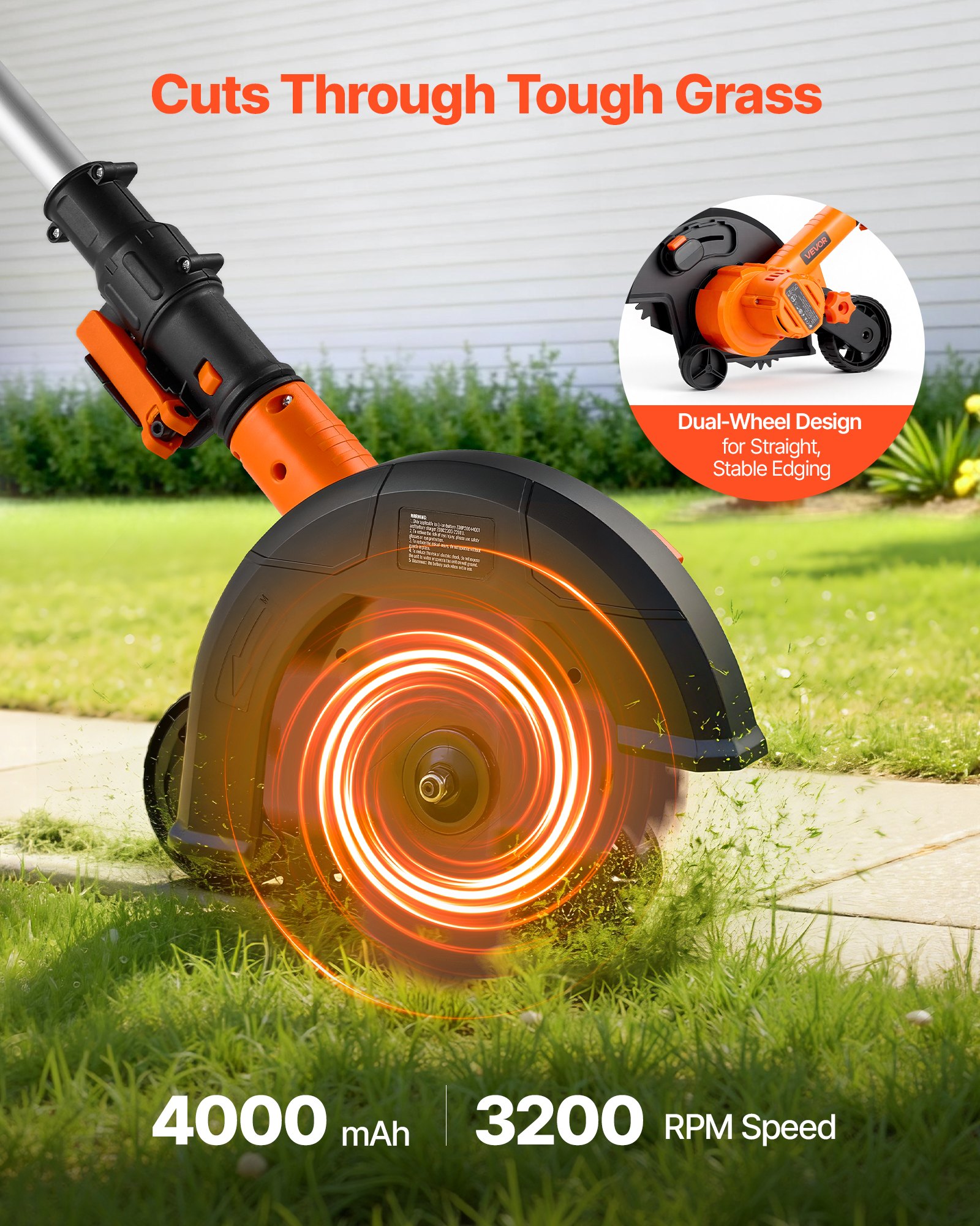 VEVOR Lawn Edger, 8.8-inch Blade Length, Battery Powered Cordless Edger ...