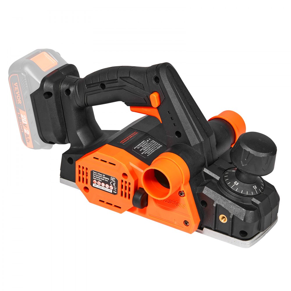 VEVOR Cordless Electric Hand Planer – 3-1/4 Inch Width, 16500 RPM, 800W Brushless Motor, 5/64 Cutting Depth, HSS Blade, Dual Dust Outlets For Woodworking