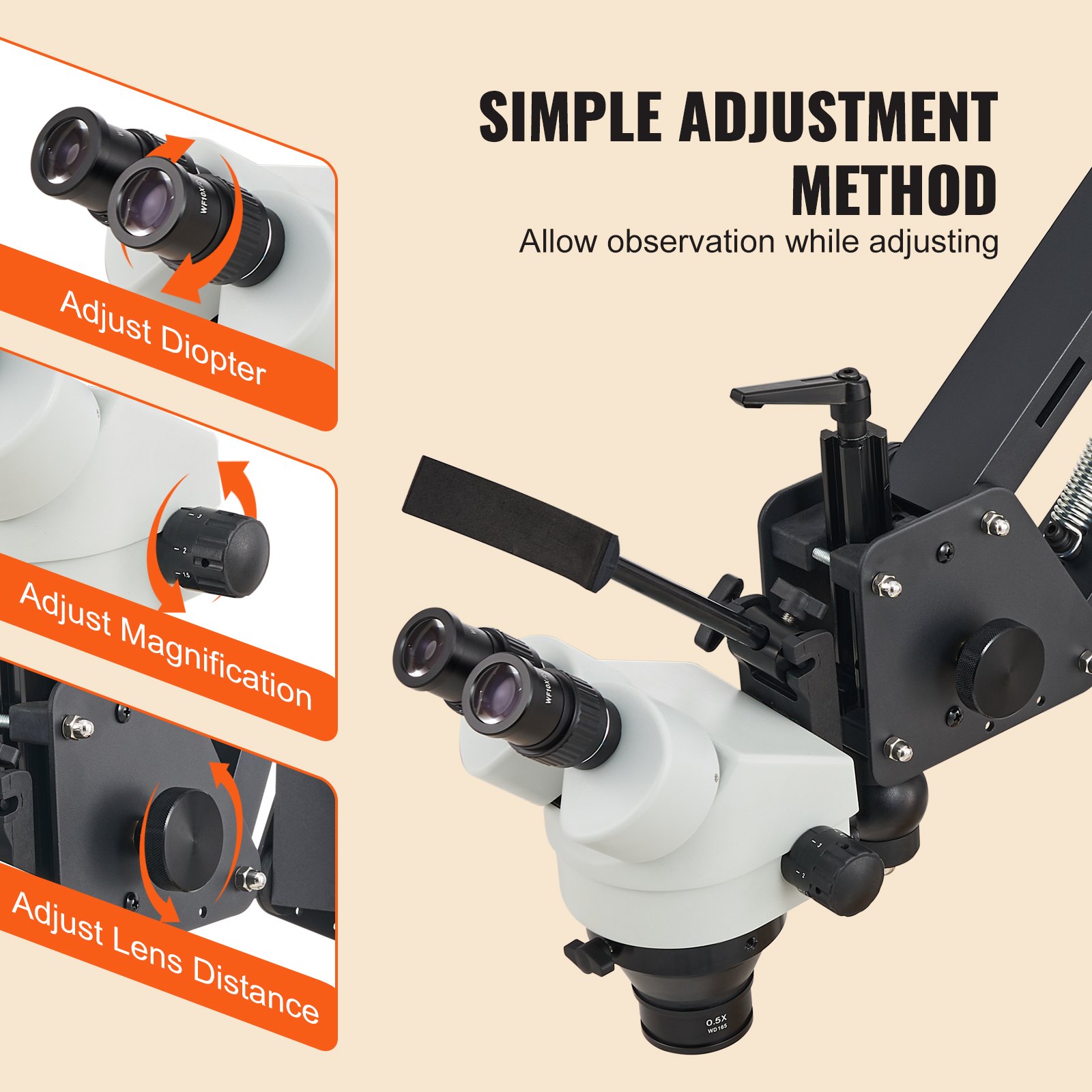 VEVOR Multi-Directional Microscope with Spring Bracket, 7X-45X ...