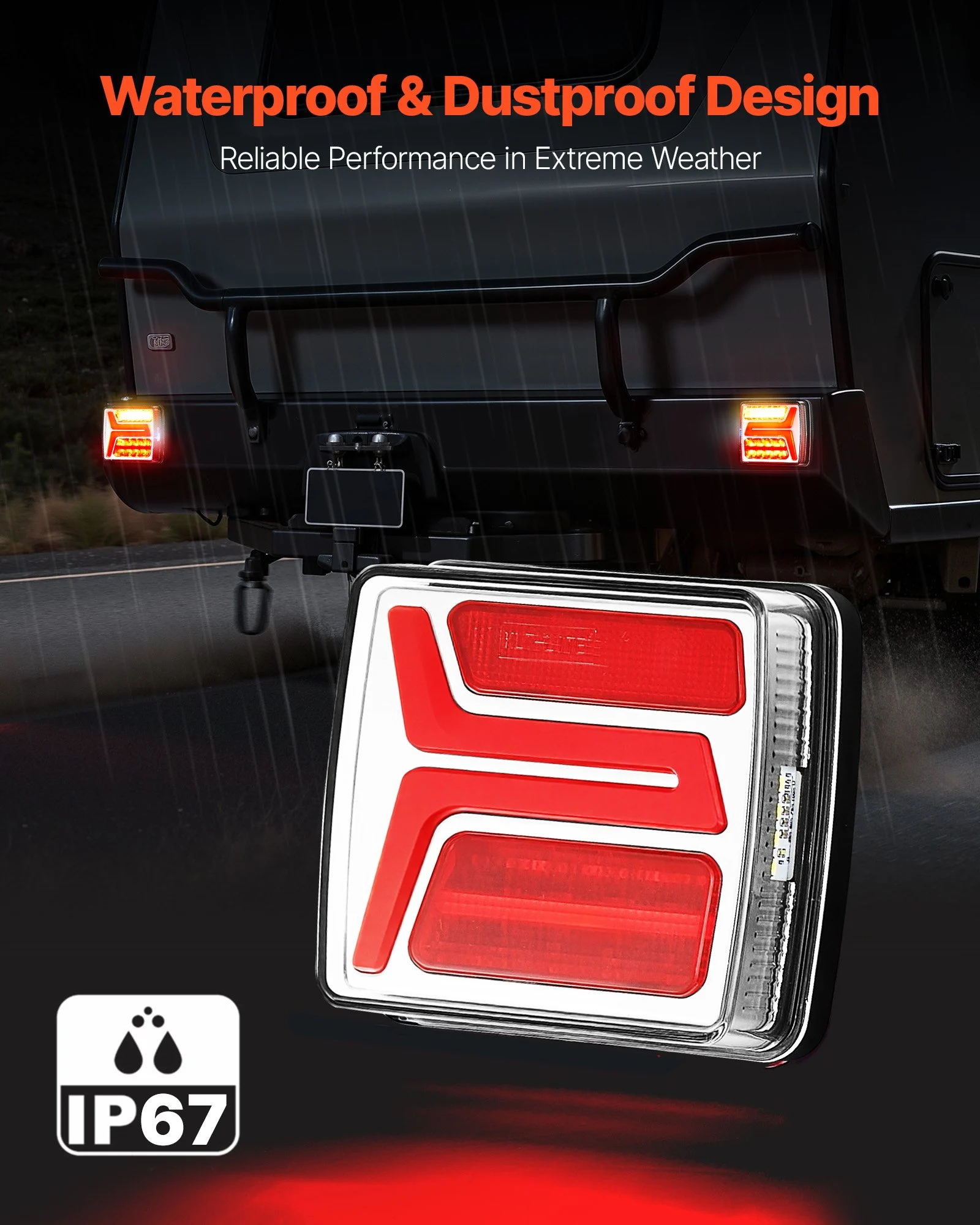 VEVOR Trailer Lights, 2PCS 12V Square LED Magnetic Wireless Trailer ...