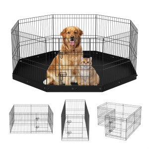 VEVOR Dog Playpen, 8 Panels Foldable Metal Dog Exercise Pen with Bottom ...