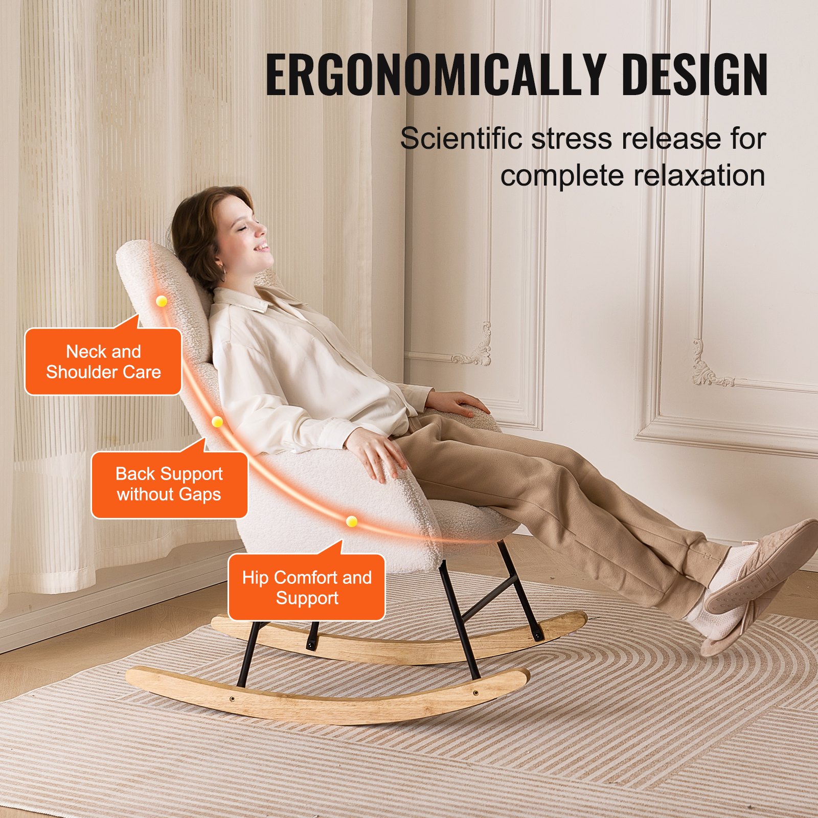 VEVOR Nursery Rocking Chair, 250 lbs Weight Capacity Teddy Fabric ...