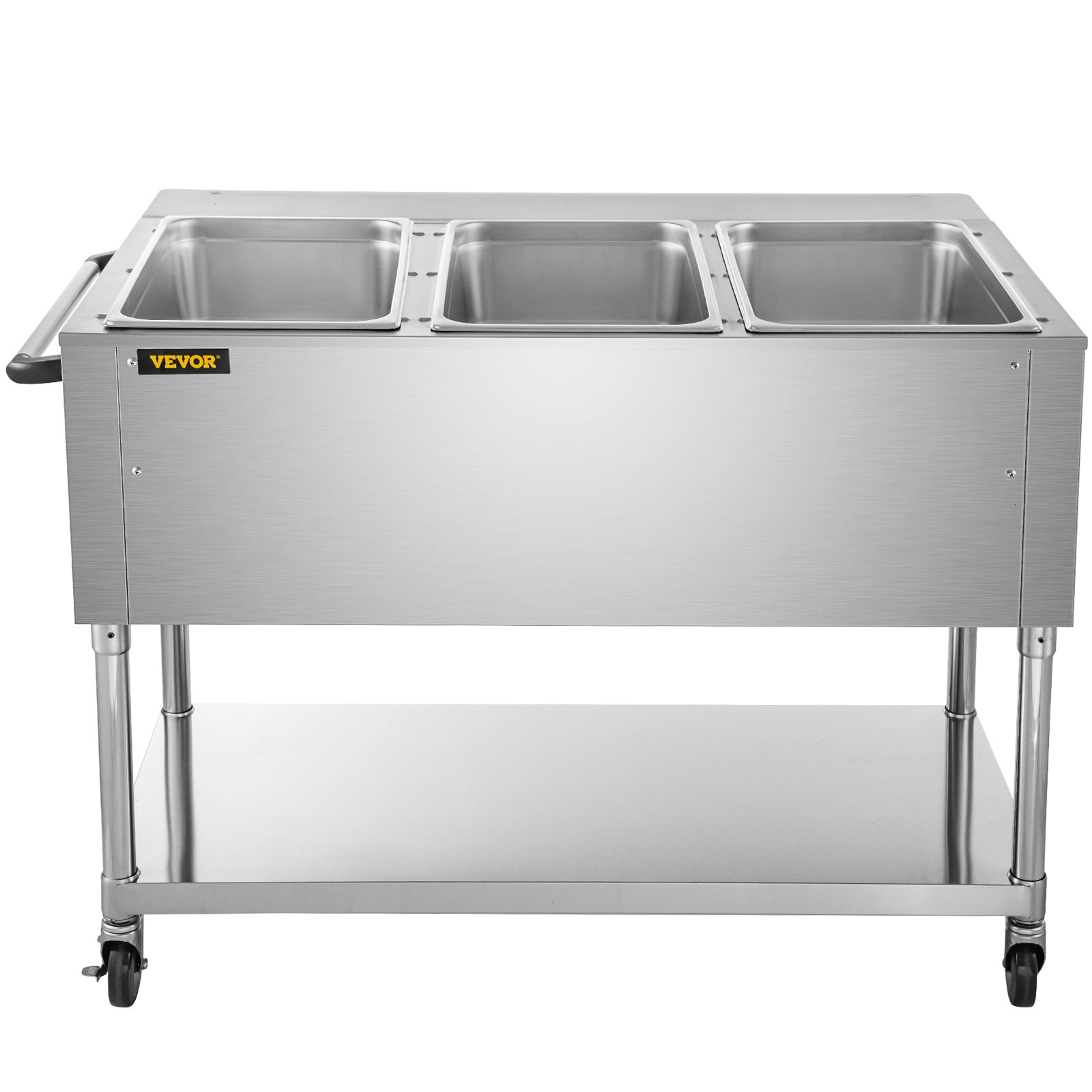 VEVOR Commercial Electric Food Warmer, 3Pot Steam Table Food Warmer 0100℃ w/ 2 Lockable Wheels