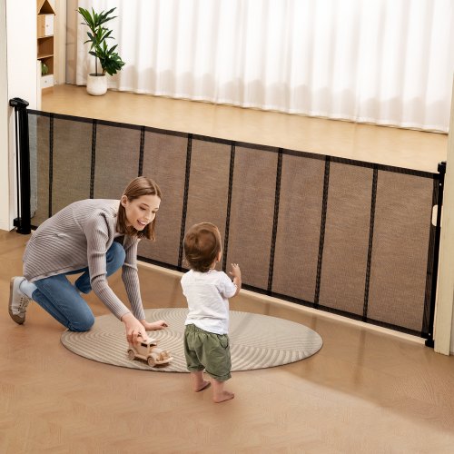 VEVOR Retractable Baby Gate 34.2 Tall Mesh Baby Gate Extends up to 116.1 Wide Retractable Gate for Kids or Pets Retractable Dog Gates for Indoor Stairs Doorways Hallways Playrooms Black VEVOR EU