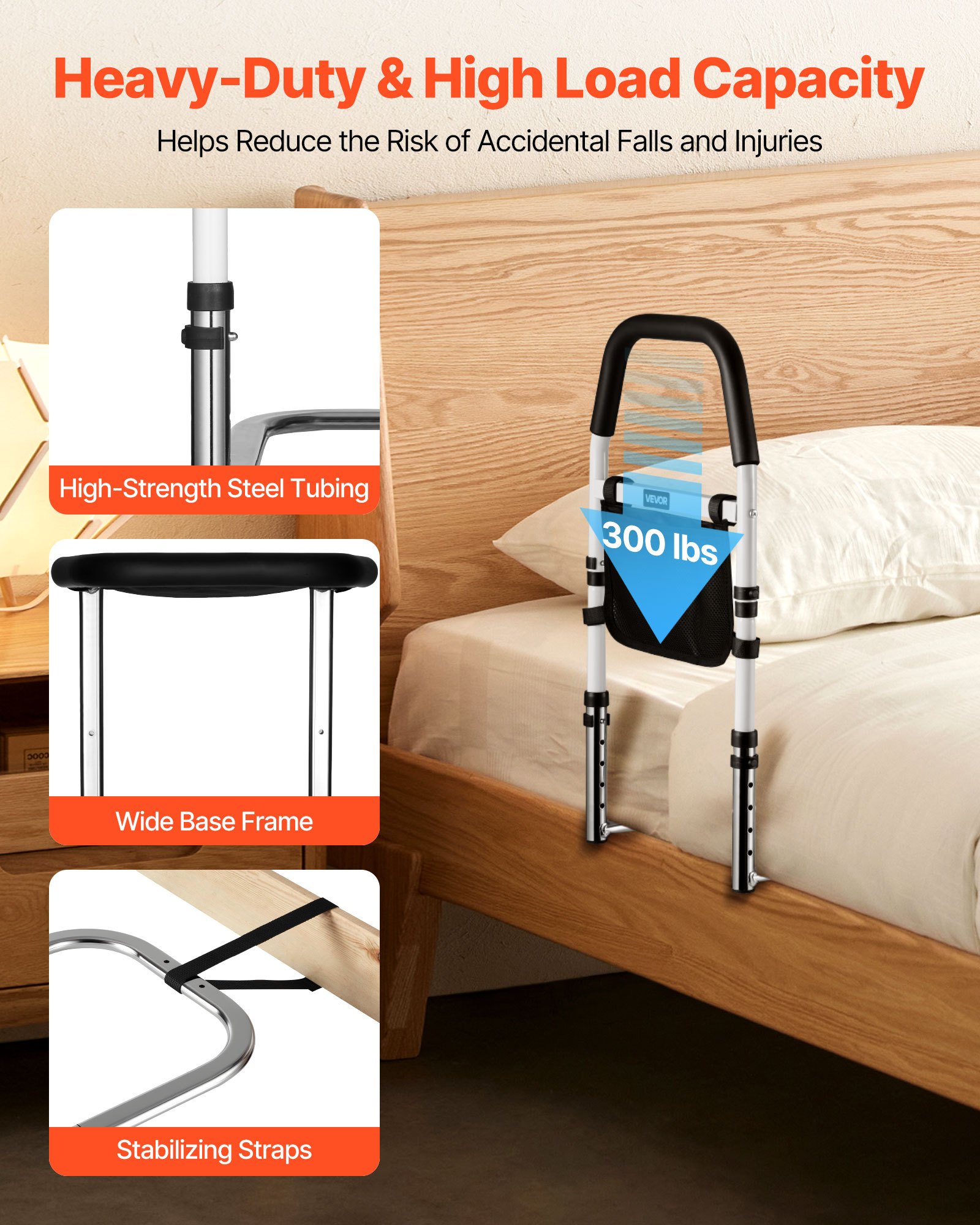 VEVOR Bed Rail for Elderly, Bedside Assist Rails with PU Handrail ...