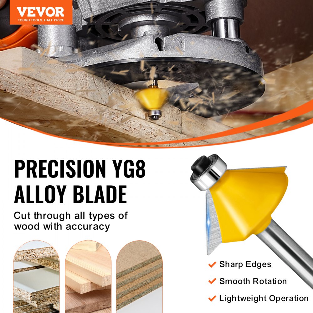 VEVOR Router Bits Set, 15 Pieces, Carbide Router Bit Kit with 1/4 Inch ...