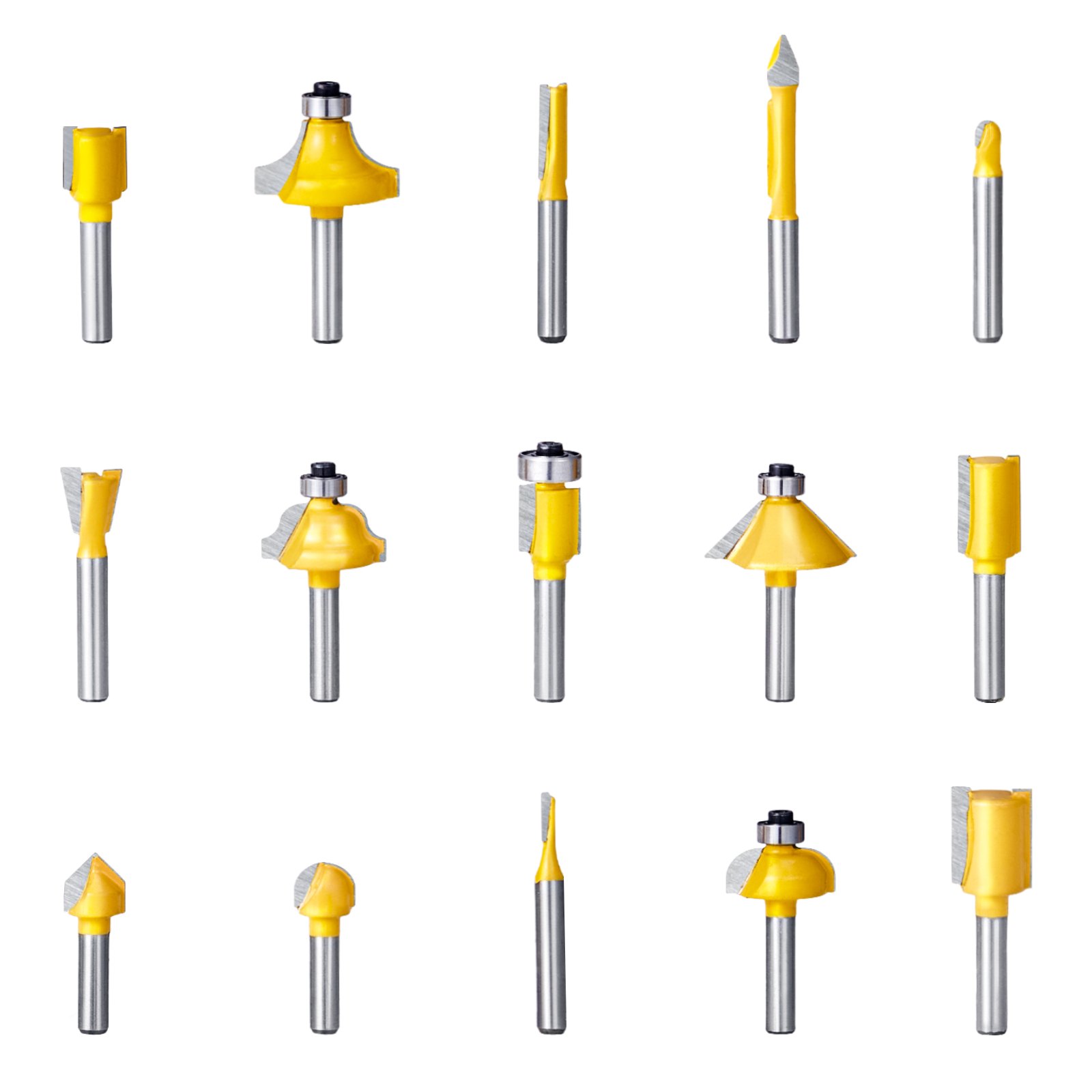 VEVOR Router Bits Set, 15 Pieces, Carbide Router Bit Kit with 1/4 Inch ...