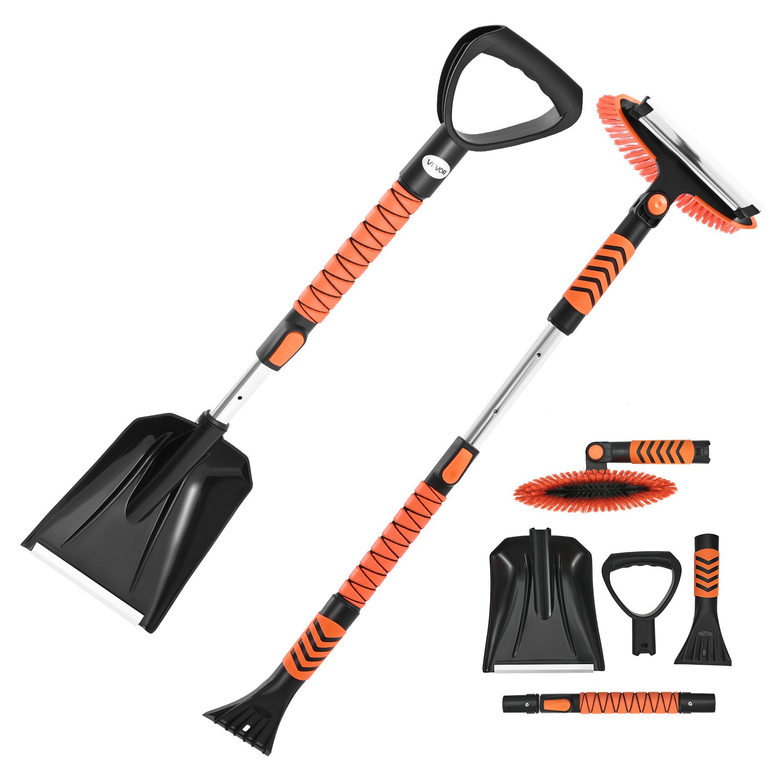 VEVOR Snow Shovel and Snow Brush, 42 in Extendable Snows Broom & Ice ...