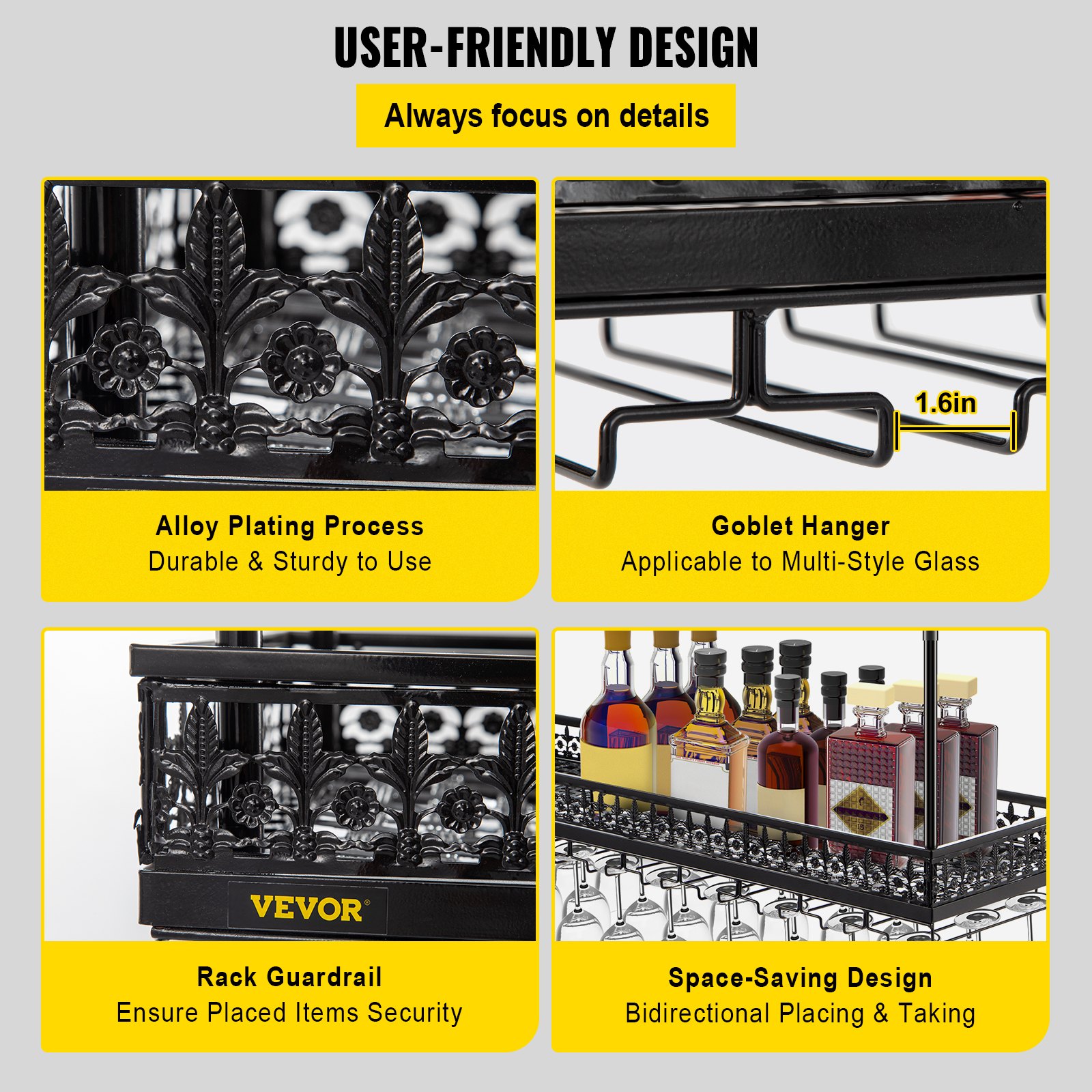 VEVOR Ceiling Wine Glass Rack, 46.9 x 13 inch Hanging Wine Glass Rack