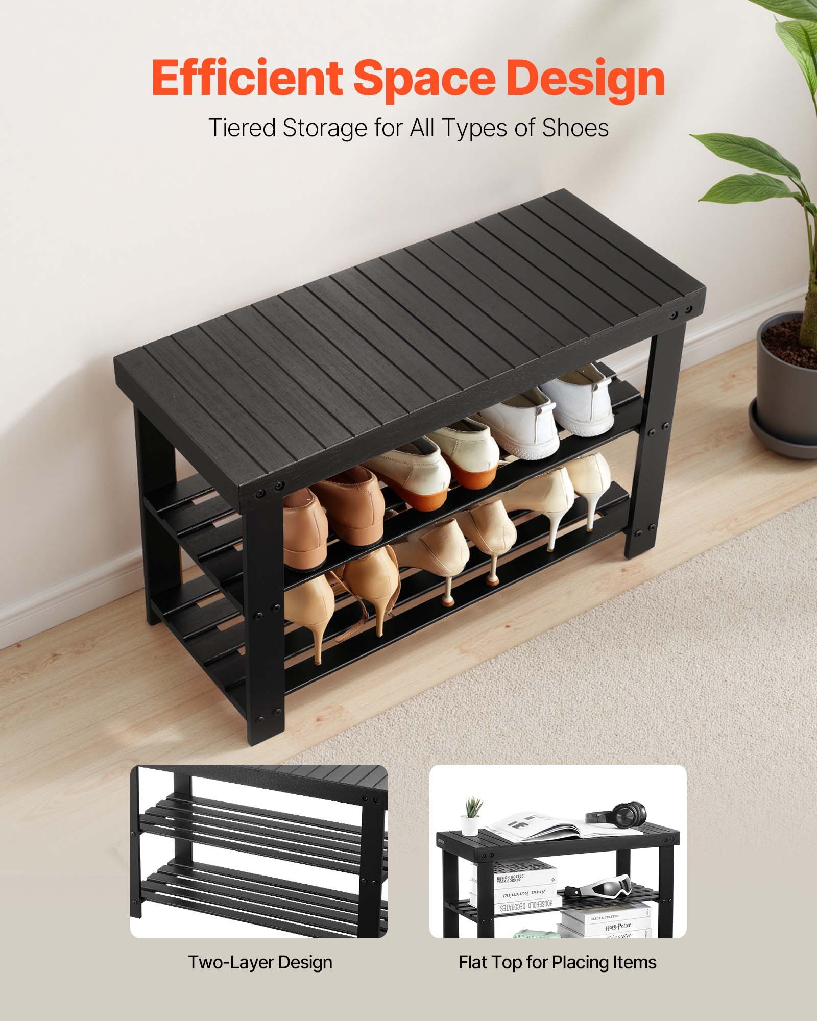 VEVOR Entryway Shoe Rack Bench – Sturdy & Spacious Seat