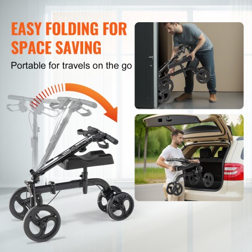 VEVOR Folding Knee Scooter, Carbon Steel Steerable Knee
