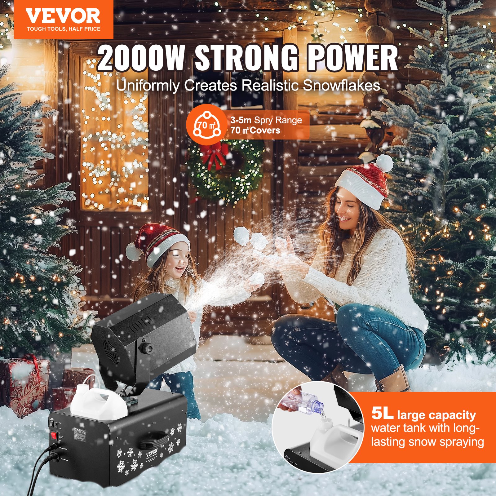 VEVOR Snow Machine 2000W Wireless Remote Swing Snow Making Machine for ...