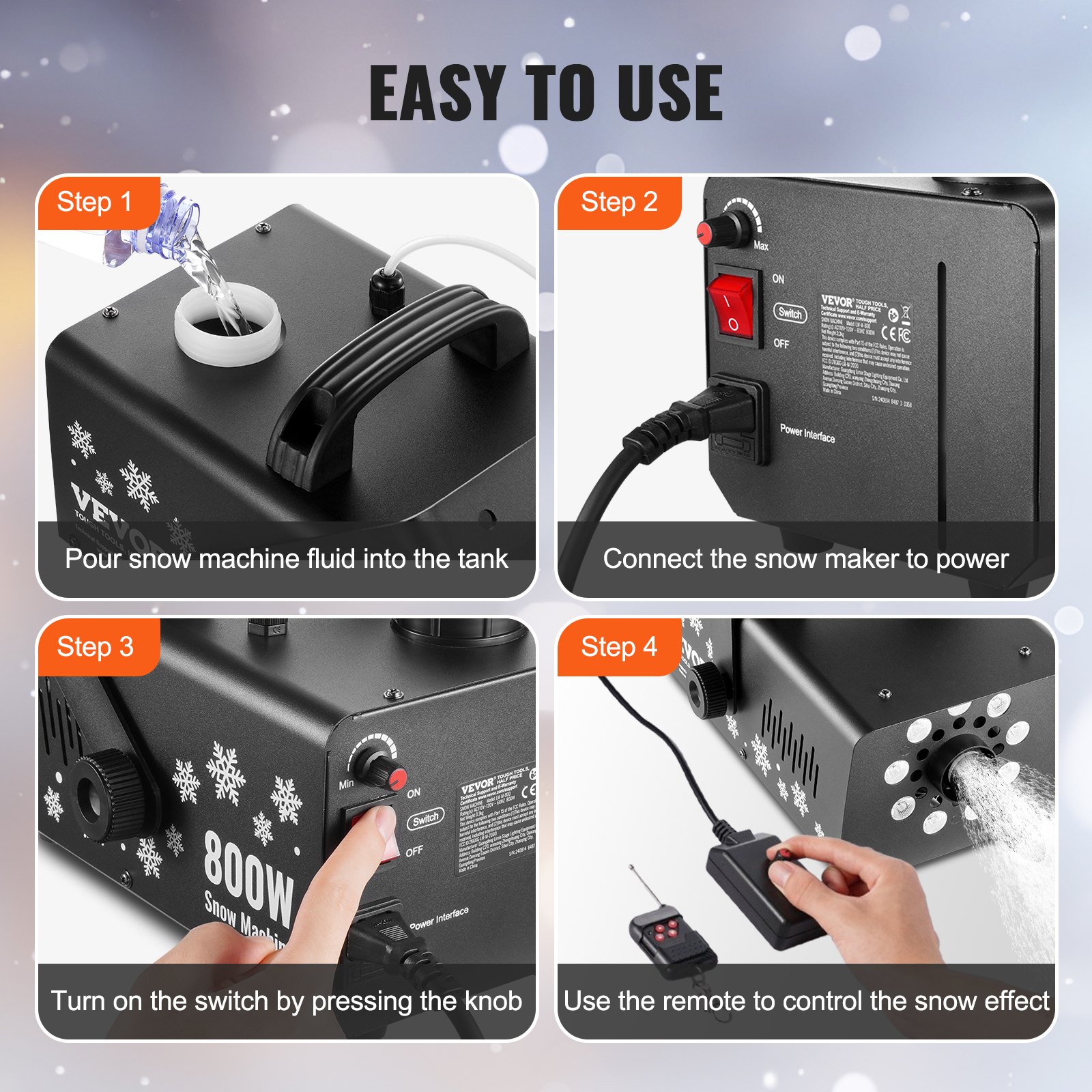 VEVOR Snow Machine 800W Handheld Hanging Snow Maker with LED Light for ...