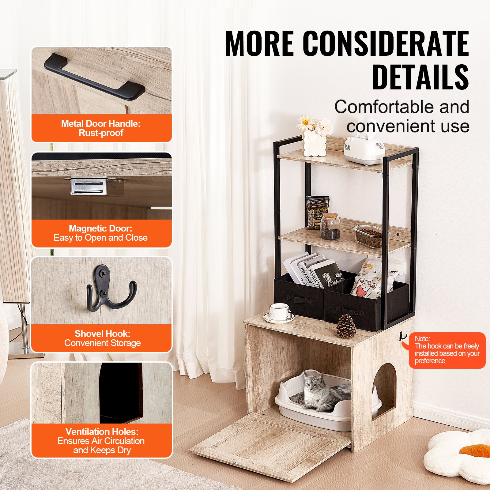 VEVOR Cat Litter Box Enclosure, Hidden Litter Box Furniture with 2 ...
