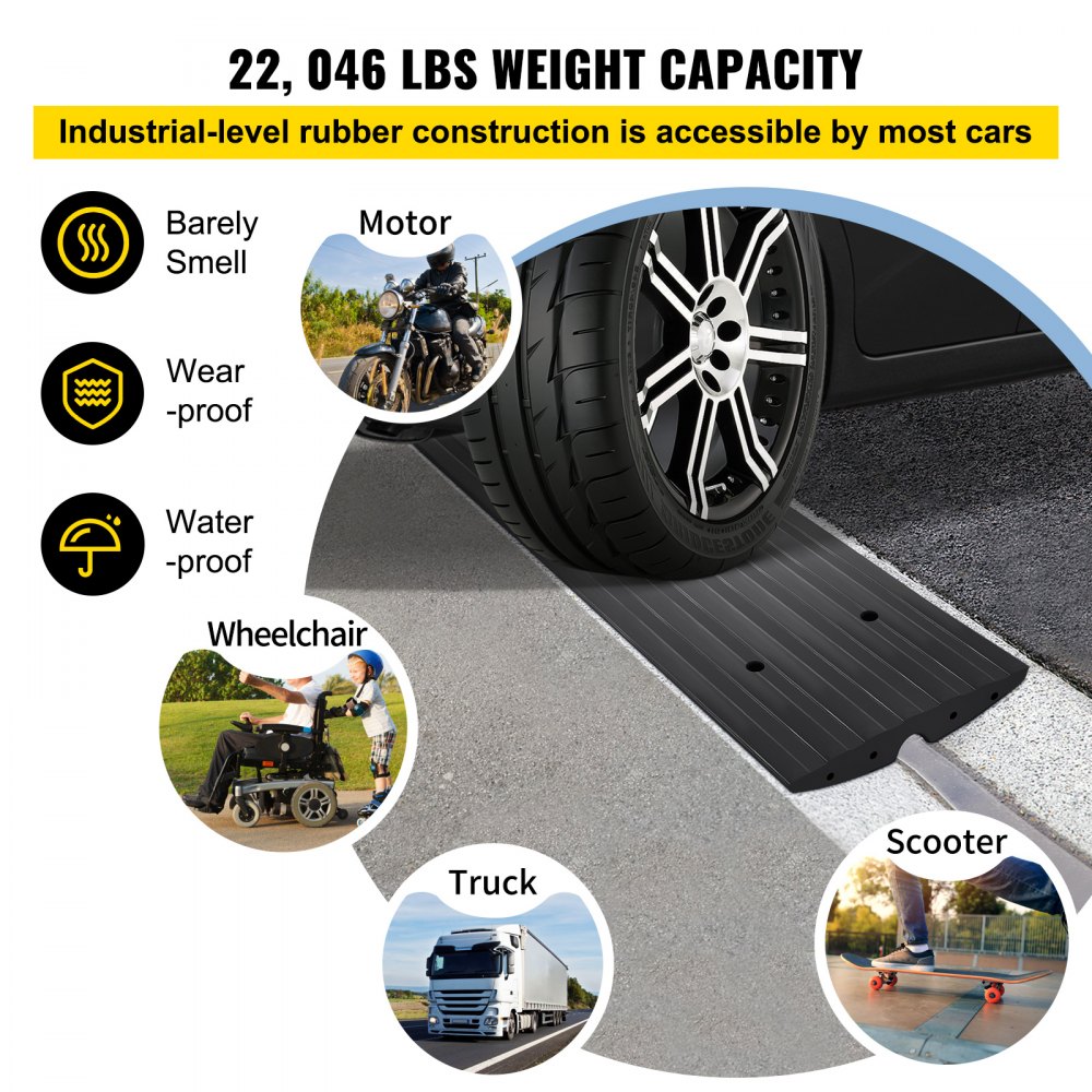 Top Cover Ramp VEVOR 2 Pack Driveway Rubber Curb Ramps Kit Heavy Duty Car Threshold ...