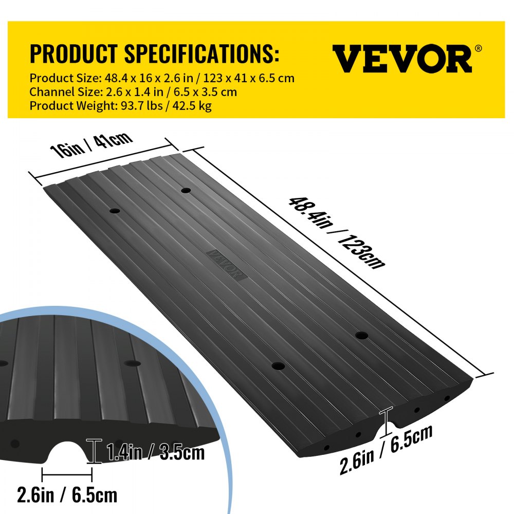 Curb Ramp Protector VEVOR 2 Pack Driveway Rubber Curb Ramps Kit Heavy Duty Car Threshold ...