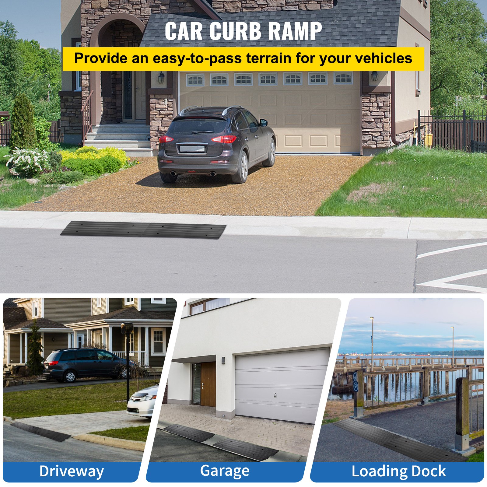 VEVOR 2 Pack Driveway Rubber Curb Ramps Kit Heavy Duty Car Threshold ...
