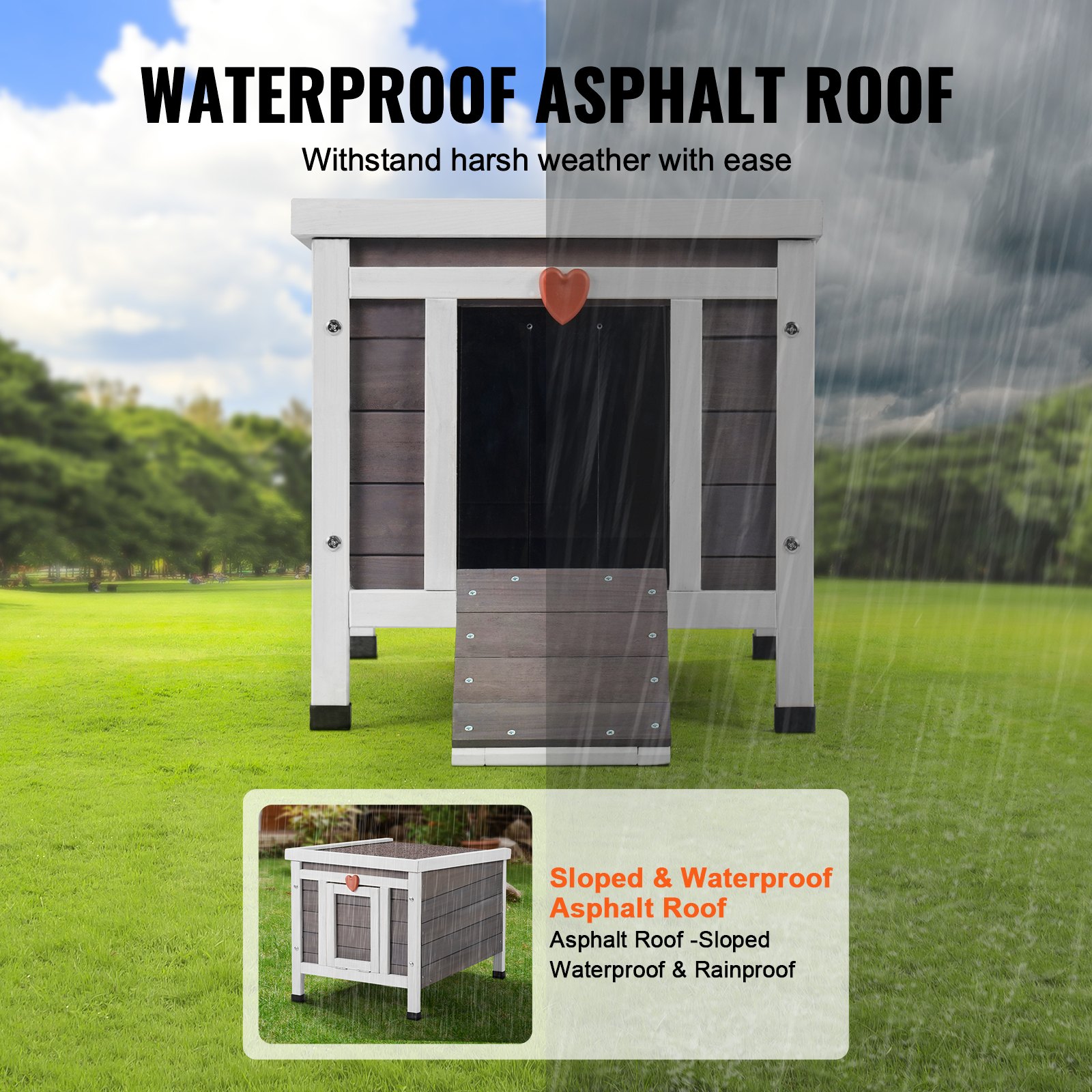 VEVOR Outdoor Cat House Wooden Feral Cat Shelter with Roof & PVC Door Flaps - Multicolor 3 main image 1