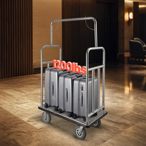 VEVOR Hotel Luggage Cart – 750 Lb Capacity, Stainless Steel Valet Cart With Removable Frame & 6” Wheels