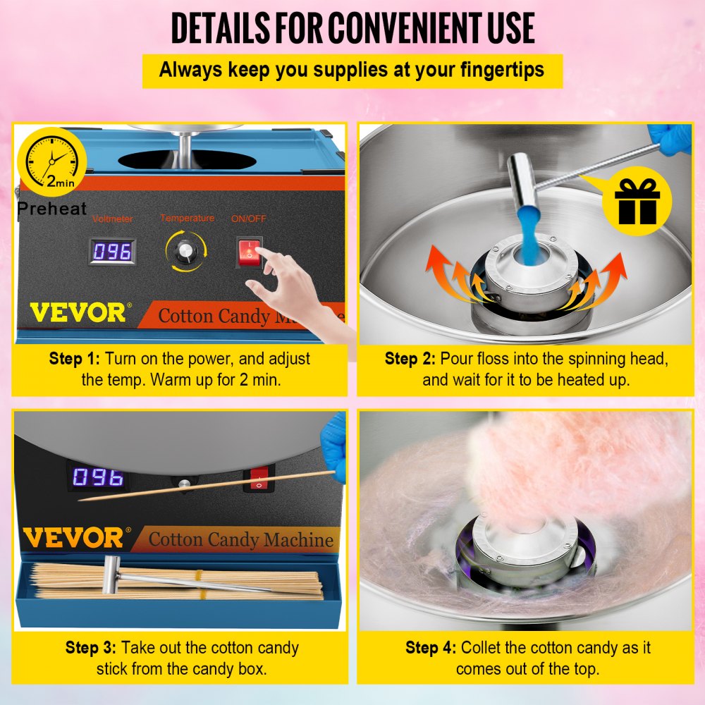VEVOR Electric Cotton Candy Machine, 19.7inch Cotton Candy Maker