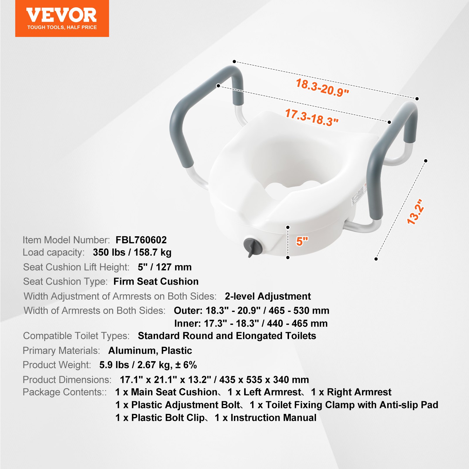 VEVOR Raised Toilet Seat, 5