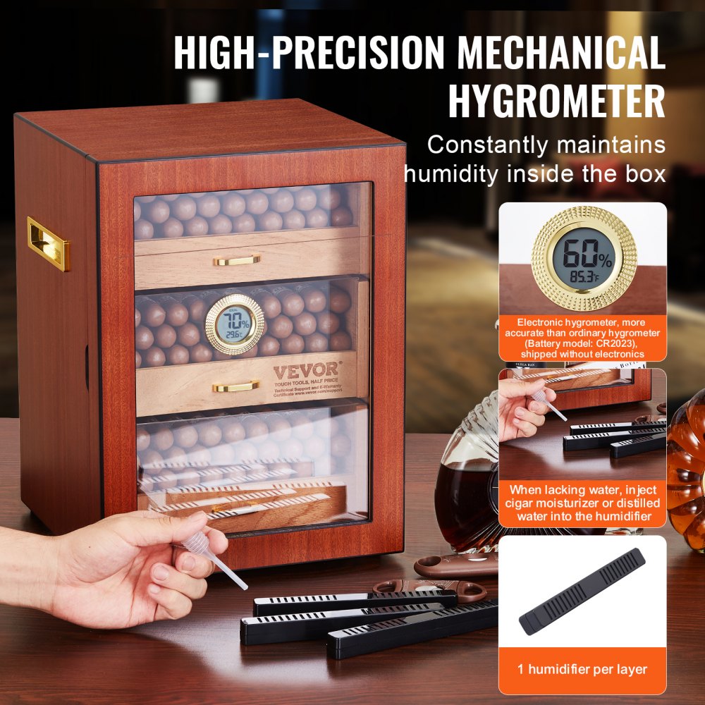 VEVOR 150 Cigar Humidor Cabinet Cedar Cigar Box Humidifier & Hygrometer ...