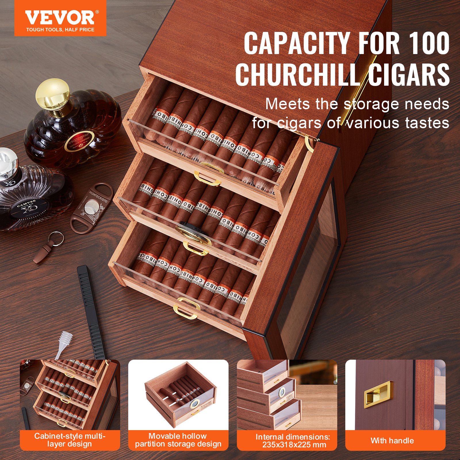 Humindor VEVOR Cigar Humidor Cabinet, Handmade Spanish Cedar Wood Cigar Humidor ...
