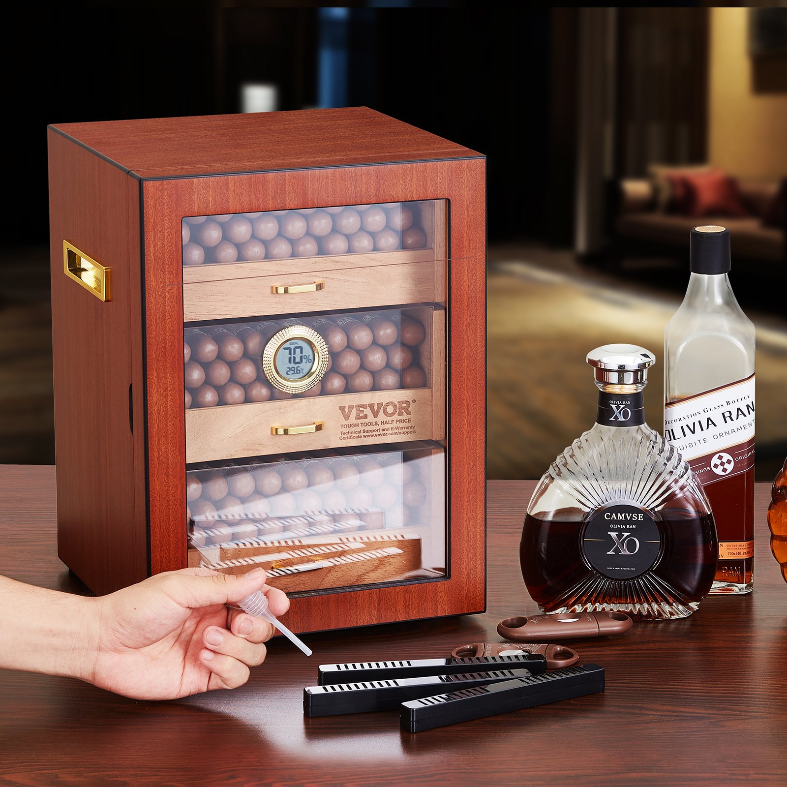 VEVOR Cigar Humidor Cabinet, Handmade Spanish Cedar Wood Cigar Humidor ...