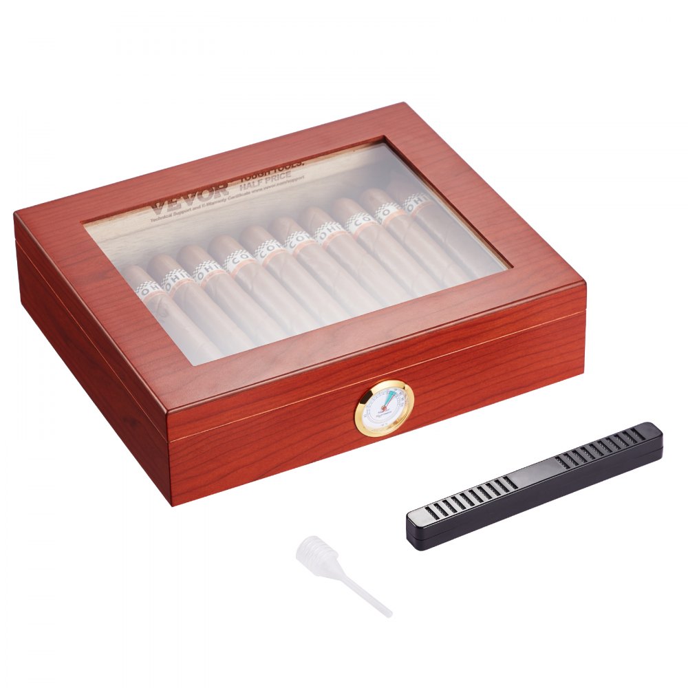 VEVOR 25 Cigars Humidor Glasstop Cedar Cigar Storage Box Humidifier ...