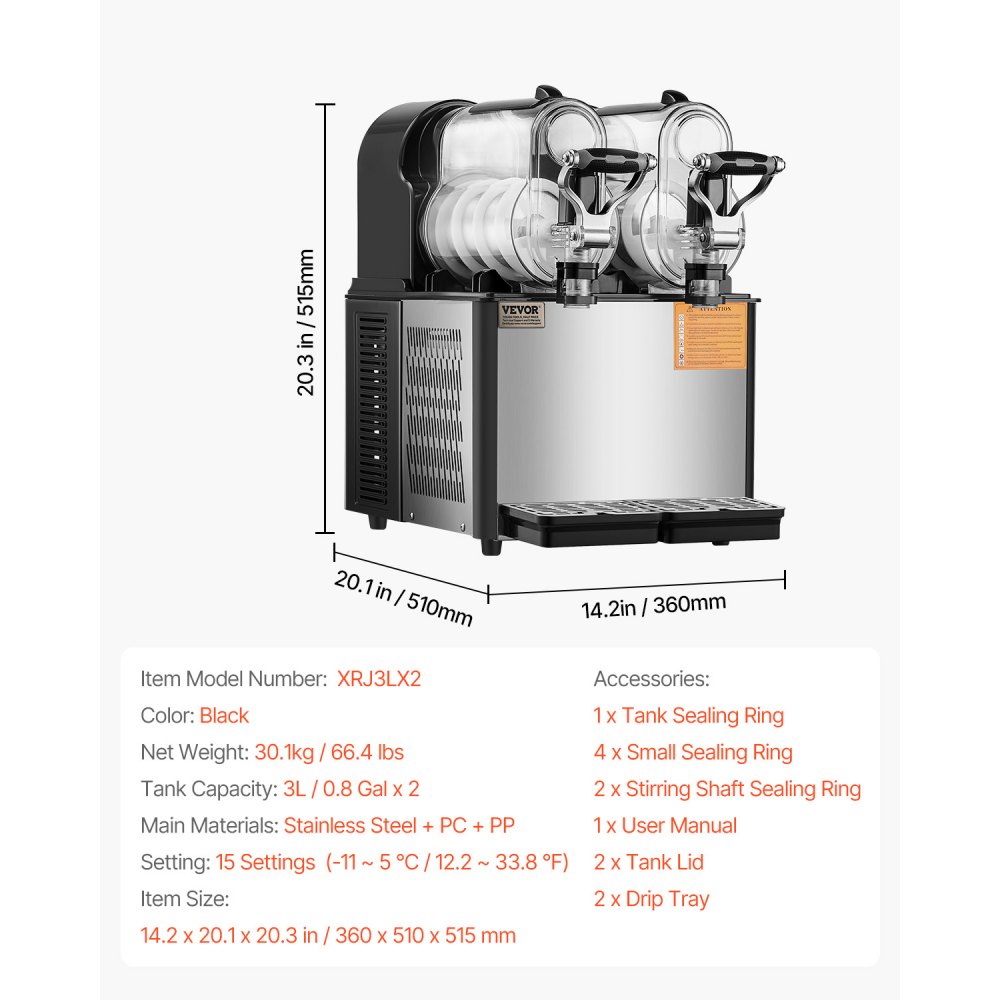 VEVOR Commercial Slushy Machine, 3Lx2 Double Tank Frozen Drink Machine ...
