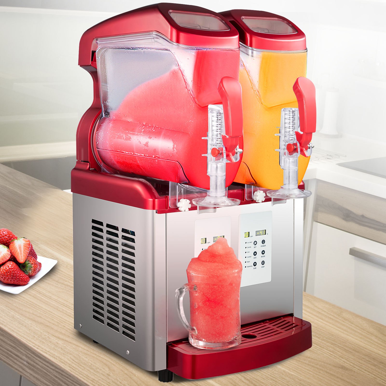 VEVOR Commercial Slushy Machine, 6Lx2/1.6 Galx2 Food-Grade PC Tank ...
