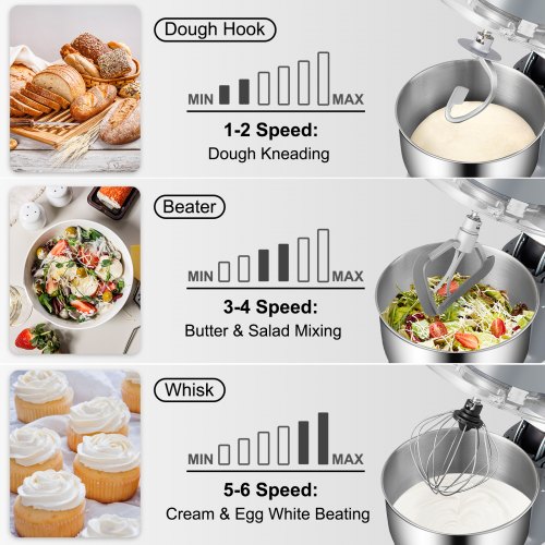 VEVOR Stand Mixer, 660W Electric Dough Mixer with 6 Speeds