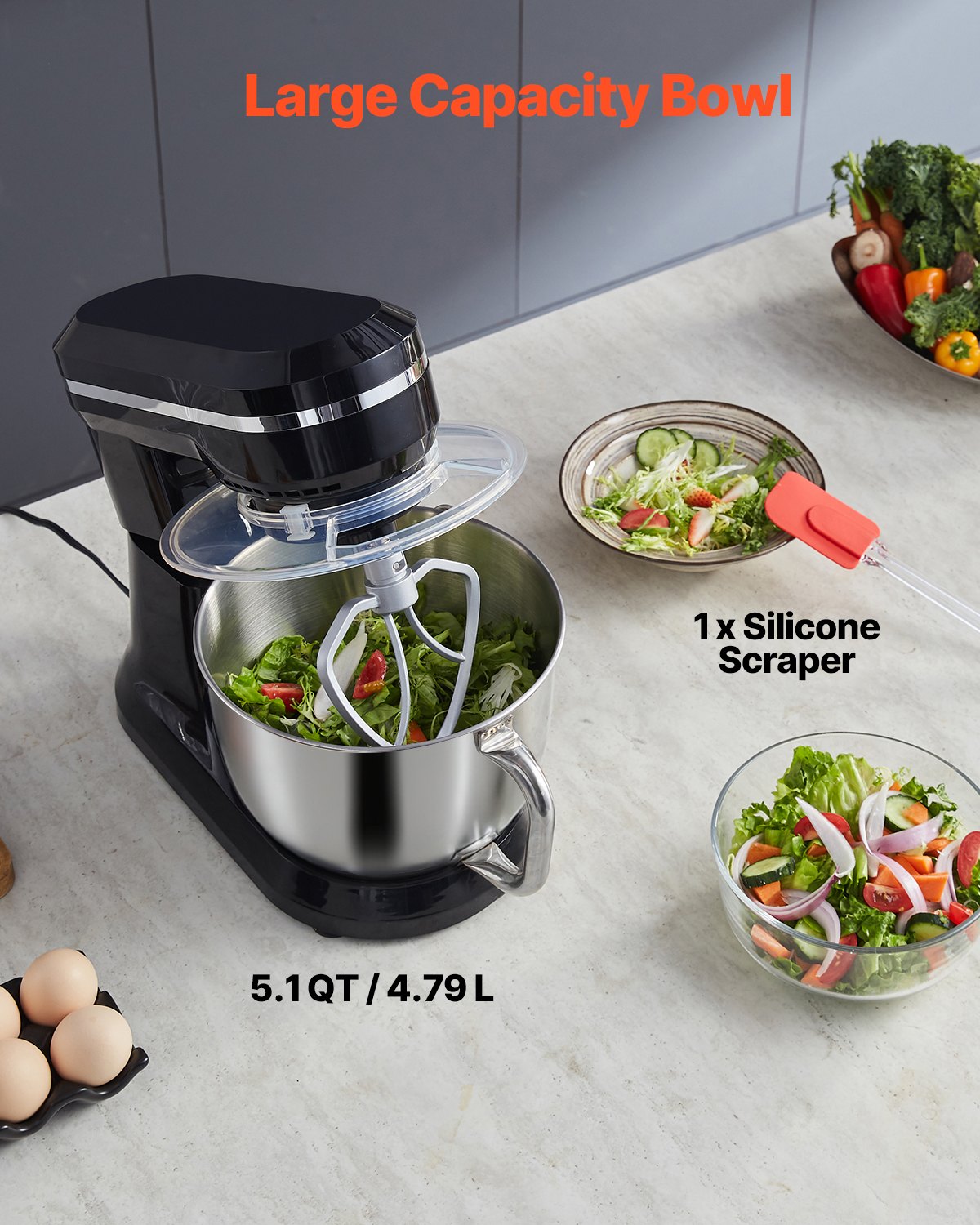 VEVOR Stand Mixer, 5QT Dough Mixer, 10+P Speeds Tilt-head Food Mixer ...